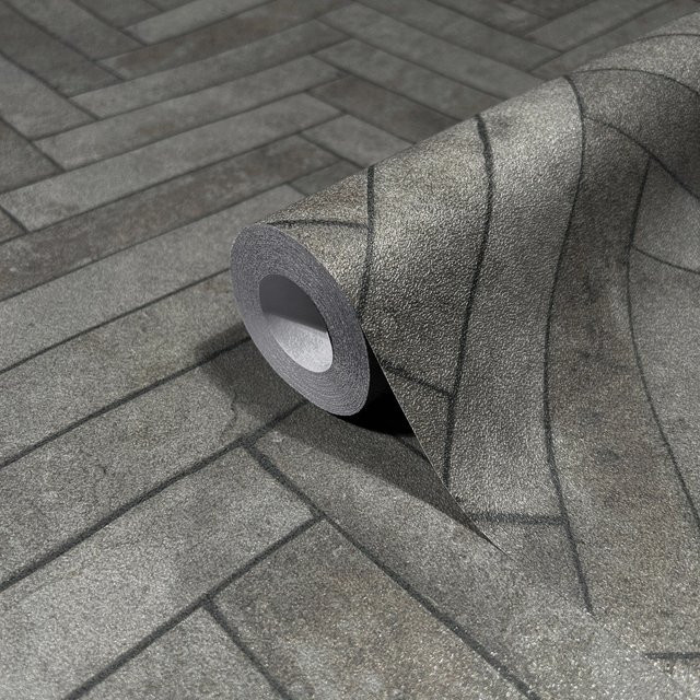 Marburg Vliestapete Fischgrätmuster in Steinoptik, Farbe Anthrazit, 10,05 m x 0,53 m - Bild 1