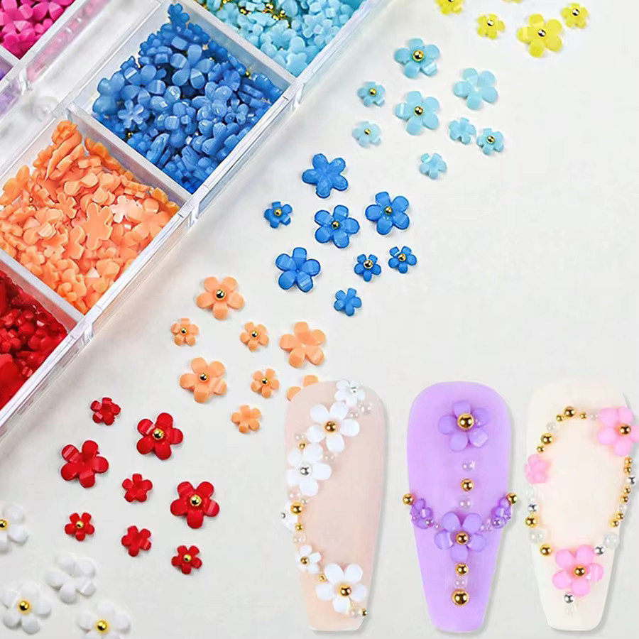 FUMOSIK Nagelcharms, 3D-Blumen, Gold-Silber-Kaviarperlen, Strass-Blüten, Glänzend - Bild 3