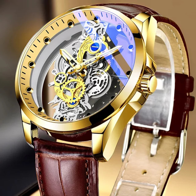 WOONUN Armbanduhr, Quarz, Gold, Leder, Herren - Bild 1