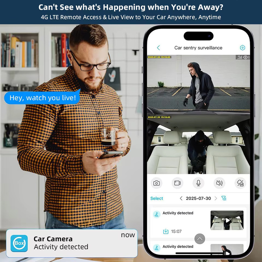 E-ACE Mini 4G LTE Autokamera mit Live-Stream, 2K DVR Dashcam mit Dual-Kameras, GPS-Tracking und 1080P Rückkamera, Schwarz - Bild 3