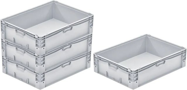 PROREGAL SparSet 4x Euro-Norm Großbehälter mit glattem Boden, Grau, H x B x T: 22 x 60 x 80 cm - Bild 1