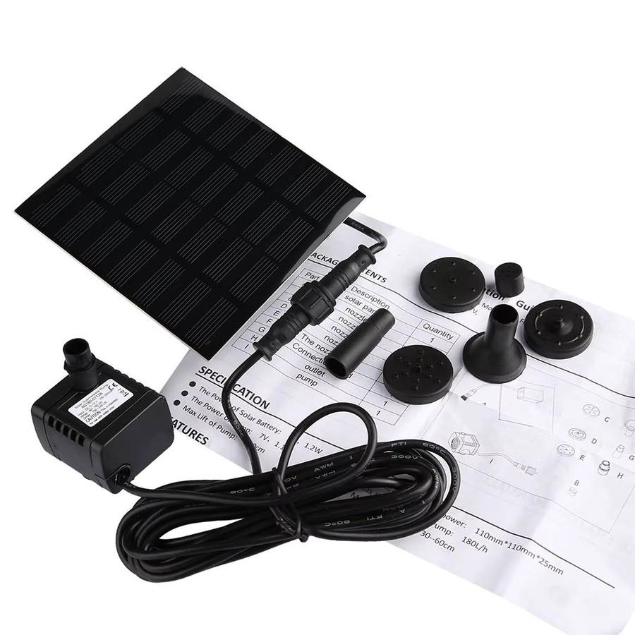 Alloet Solar-Springbrunnen mit 6 Düsen und Solarpanel, 1,2W Solar-Teichpumpe für Vogelbad, Teich und Fischbecken mit 200L/h Förderleistung und 110 cm Förderhöhe - Bild 4