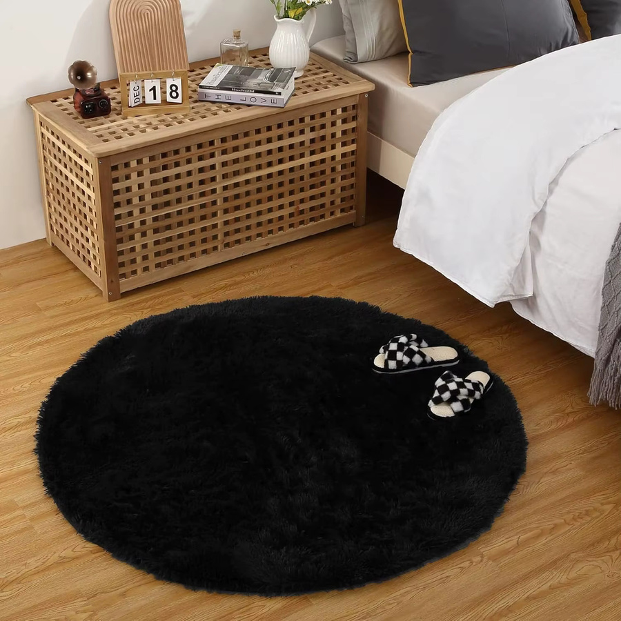 Garvee Runder Shaggy Teppich Schwarz, Flauschiger Hochflor-Teppich mit Rutschfester Unterseite, Weiche Bodenmatte für Wohnzimmer und Kinderzimmer, Durchmesser: 100 cm - Bild 6