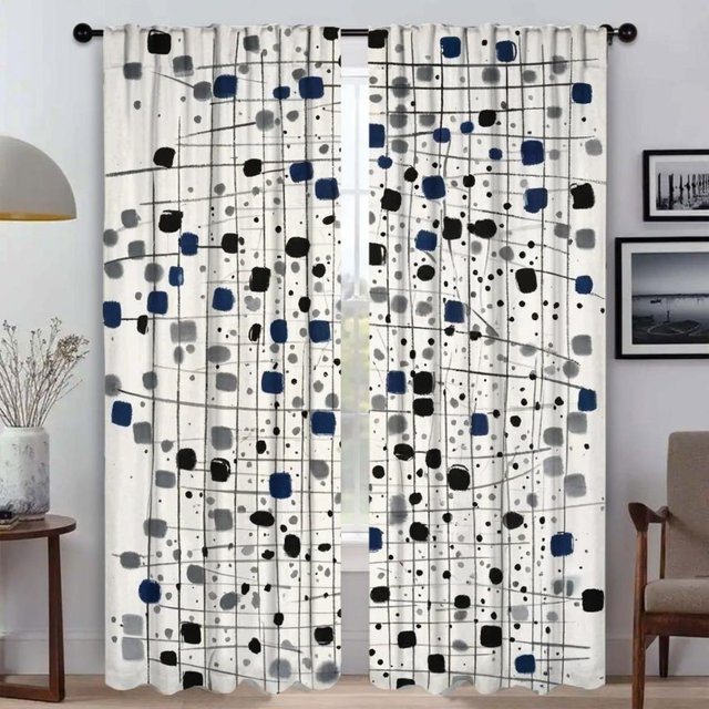 2er-Set semi-transparente Tüll-Innenvorhänge mit Diamant-Design in Weiß, Breite: 50 cm, Höhe: 70 cm - Bild 1