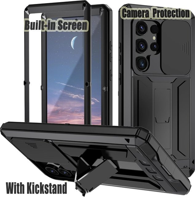 Meta Armor Heavy Duty Schutzhülle für Samsung Galaxy S24 Ultra Plus 5G mit Kamera- und Bildschirmschutz in Schwarz - Bild 1