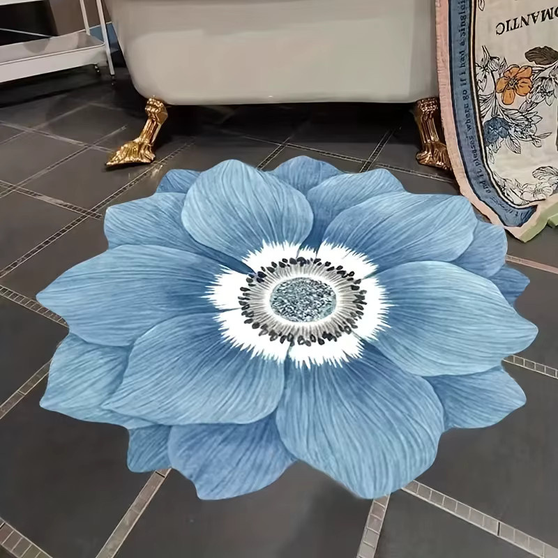 VIKAMA Dekorativer Teppich mit floralem Blumenmuster in Blau für Wohnzimmer und Schlafzimmer - Bild 2