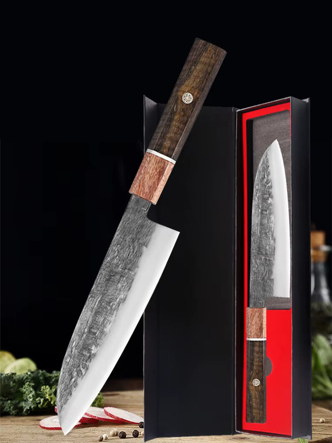 WXCOO Handgeschmiedetes Santoku-Messer aus Edelstahl mit Holzgriff in Silber - Bild 6