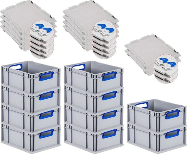 PROREGAL Spar Set 10x Eurobox Nextgen Color mit Scharnierdeckel und Schiebeschnappverschlüssen in Blau, H x B x T: 17 x 30 x 40 cm - Bild 1