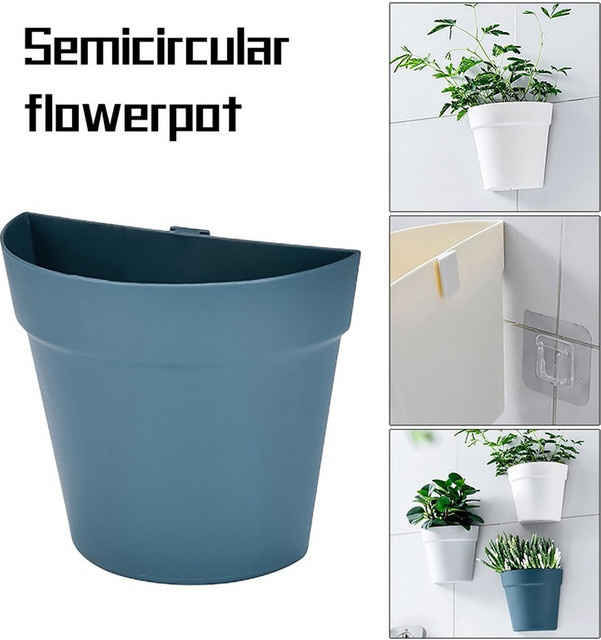 Halbkreisförmiger Wand-Blumentopf aus Kunststoff in Beige für Garten und Balkon B/H/T: 16,3 x 14,7 x 8,0 cm - Bild 1