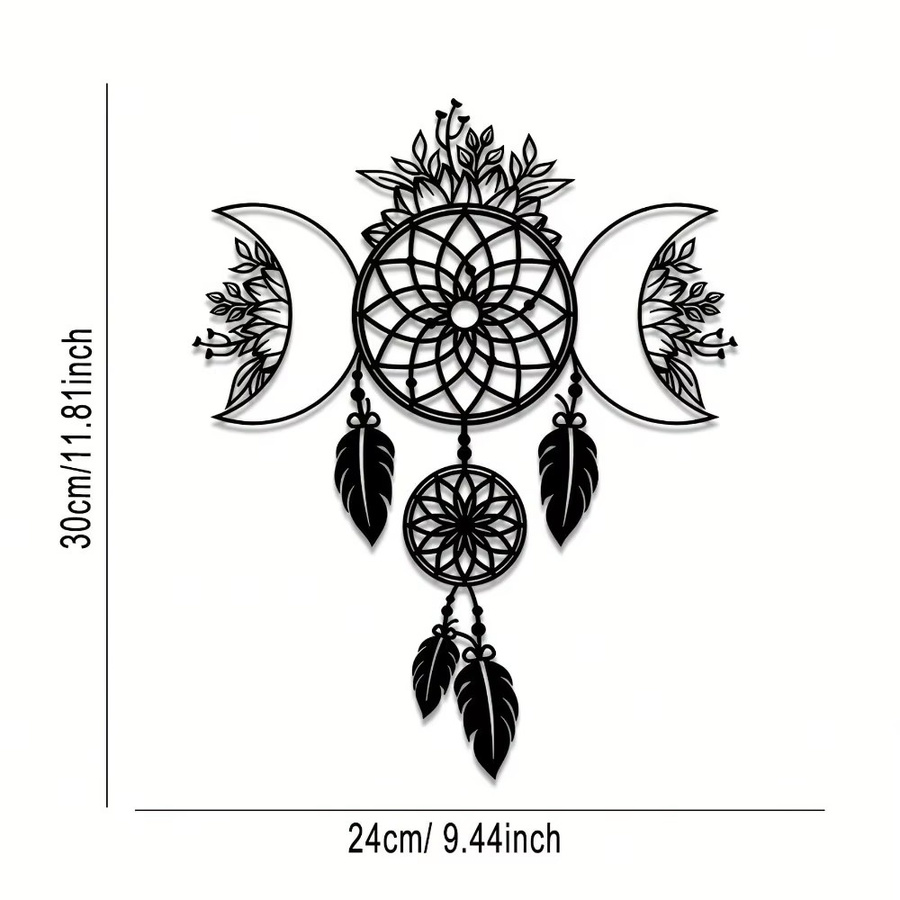 CIFBUY Wandkunst Mond-Mandala aus Metall in Schwarz als Boho Schmiedeeisen Hängedekoration - Bild 2