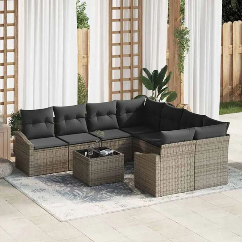 Vidaxl Garten-Sofa-Set aus Polyrattan mit 9-teiligem Kissen-Set in Grau, B/T/H: 55 x 55 x 37 cm - Bild 1