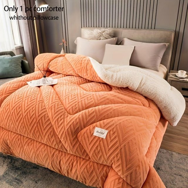 WTEMPO Steppdecke und Lammfelldecke Set für alle vier Jahreszeiten, beflockte Decke aus Polyester mit Mikrofaserausfüllung, Farbe: Orange, B x H: 150 x 200 cm - Bild 1