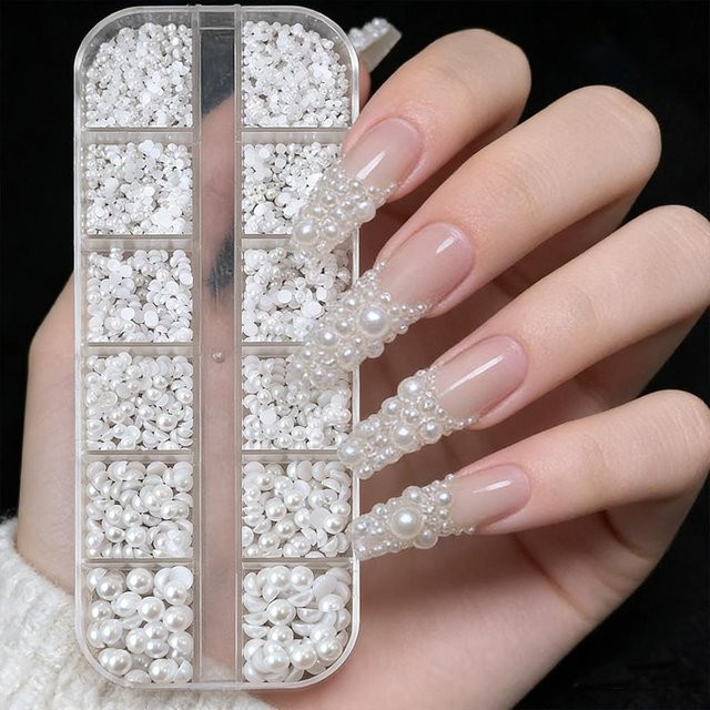 MAFANAILS Nagelcharms, Weiße Perlen, Glänzend, 1,5-5mm - Bild 1