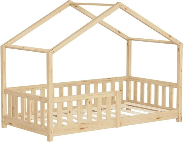 ML-Design Hausbett für Kinder aus Kiefernholz in Natur mit Rausfallschutz, B/T: 160 x 80 cm, Farbe: Beige - Bild 1
