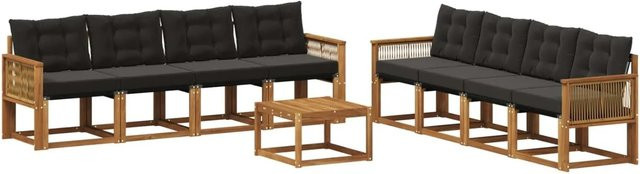 vidaXL Outdoor-Sofagarnitur aus Akazienholz mit 9 Kissen in Natur und Schwarz - Bild 1
