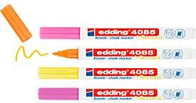 Edding 4085 Kreidemarker 4er-Set in Neon-Multicolor mit Rundspitze für glatte Oberflächen - Bild 1