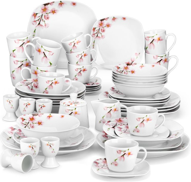 Malacasa Porzellan-Geschirrset Anniee in Weiß mit floralem Design, 50-teilig - Bild 1