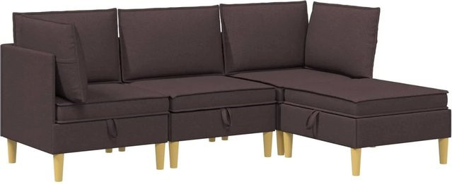 vidaXL Wohnzimmergarnitur in L-Form aus Stoff in Dunkelbraun mit Ecksofas, Mittelsofa, Fußhocker und Kissen - Bild 1