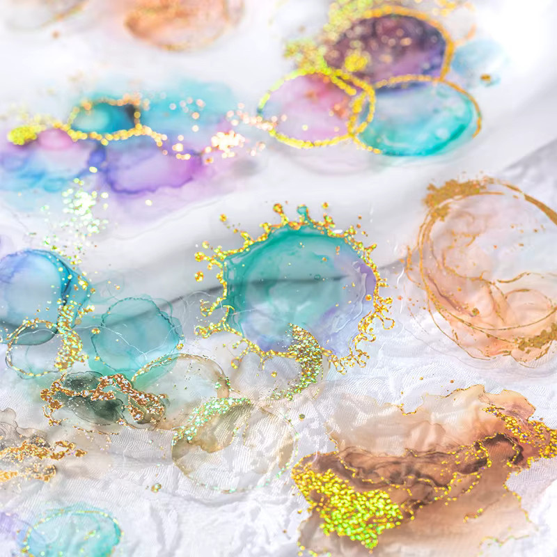 15 Stück vergoldete Aquarell-Farbverlaufs-Aufkleber in Gold und Multicolour für Scrapbooking und DIY-Projekte - Bild 1