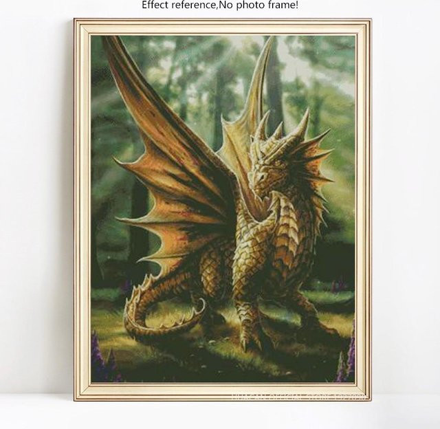 FIYO Diamant-Gemälde Drachen-Mosaik in Beige und Multicolour, modernes Wandbild mit Strass-Diamanten für Erwachsene, B/H: 30 x 20 cm - Bild 1