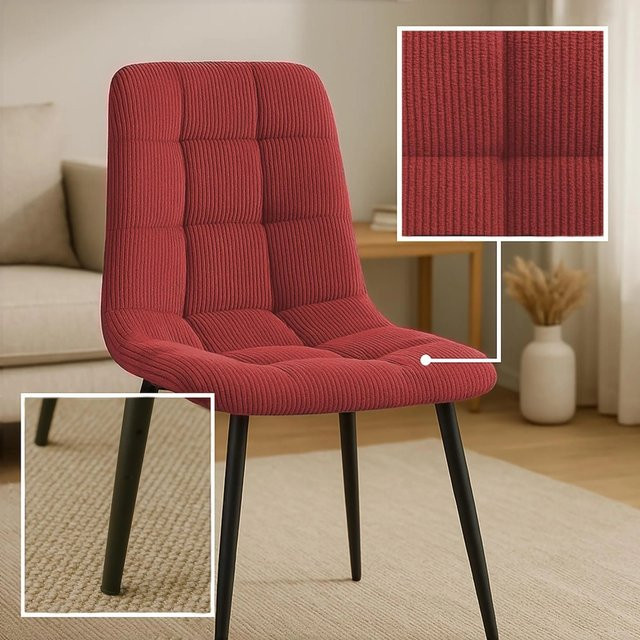 2er Set Esszimmerstühle DELUKE FANOR in Bordeauxrot mit Cord-Bezug, B/T/H: 45 x 55 x 84 cm - Bild 1