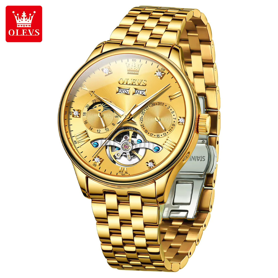 OLEVS Armbanduhr, Automatik, Edelstahl, Gold, Herren - Bild 2