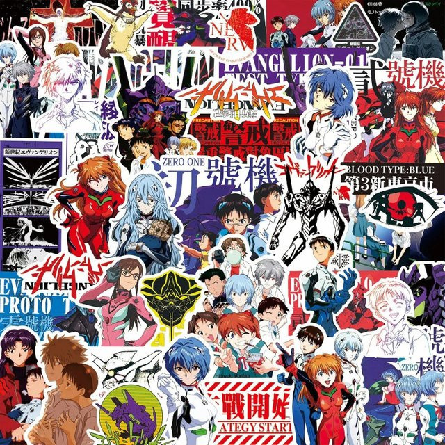 Bandai Neon Genesis Evangelion Schwarz-Weiß-Skizzen-Aufkleber, 70/75 Stück - Bild 1