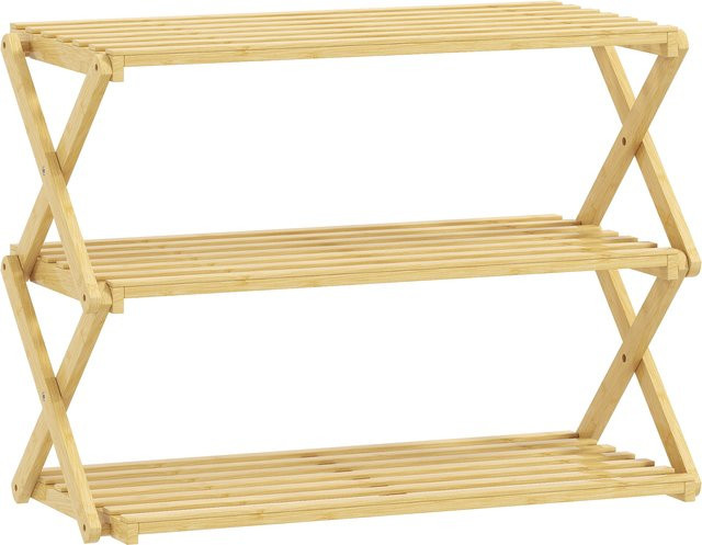 HOMCOM Schuhregal aus Bambus, 3-stufiges klappbares Schuhregal in Natur, ideal für Flur, Eingangsbereich oder Schlafzimmer - Bild 1