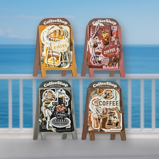Retro Kaffee Sticker Set Open a Coffee Shop Serie mit 30 Blatt in 4 verschiedenen Designs für Scrapbook und Bastelarbeiten, Mehrfarbig - Bild 1