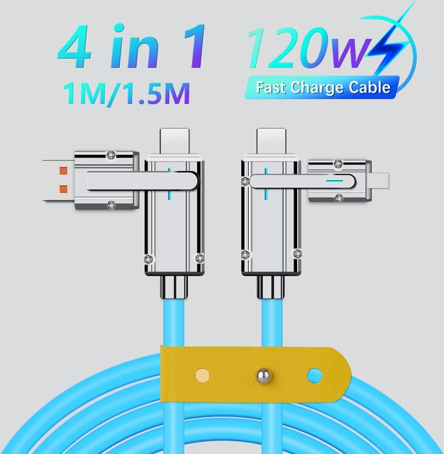 ToriTails 4-in-1 USB-C Schnellladekabel mit 120 W PD Leistung und Datensynchronisierung in Blau - Bild 1