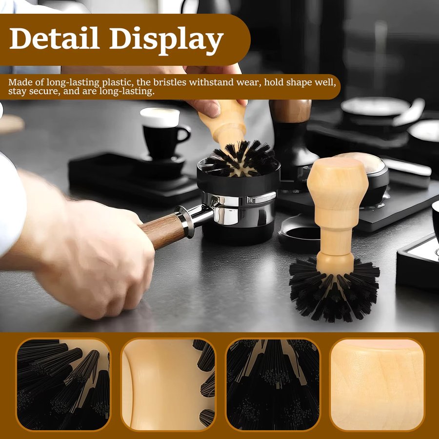 Willstar Kaffee-Siebträger-Reinigungsbürste mit ergonomischem Holzgriff für 58 mm Espressomaschinen in Braun und Schwarz - Bild 3