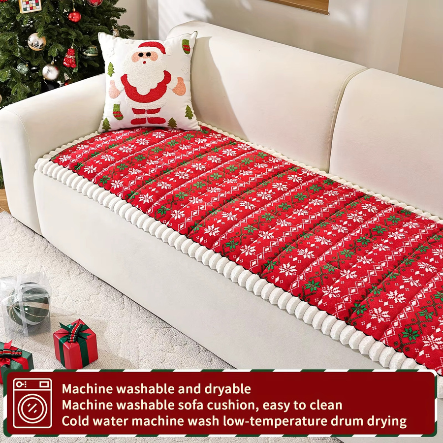 DUTRIEUX Plüsch Kissenbezug mit Schneeflocken-Design in Rot und Grün, Gestepptes Winter-Dekokissen im Nordic-Stil - Bild 4