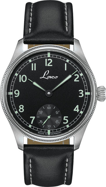 Laco Armbanduhr, Handaufzug, Edelstahl, 42,5 mm, Leder, Schwarz, 10 ATM - Bild 1