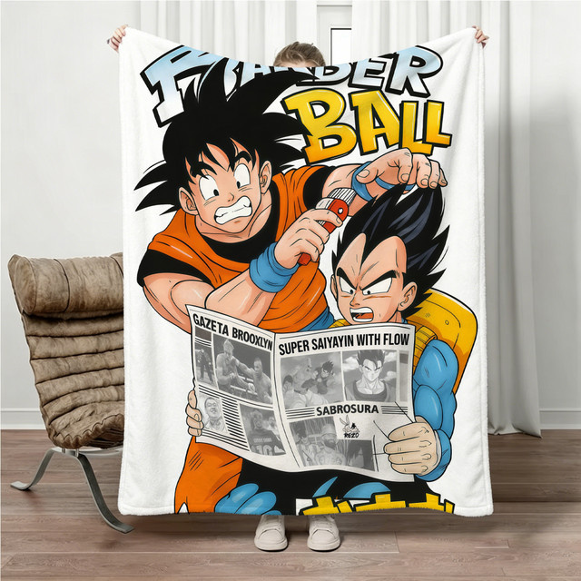 Dragon Ball Anime Flanell-Überwurfdecke mit Goku und Vegeta Motiv, Mehrfarbig, Bandai - Bild 1