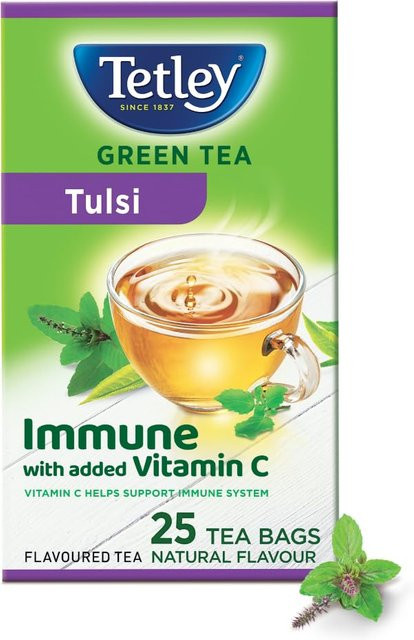 Tetley Grüner Tee mit Tulsi Immununterstützung, Teebeutel, 25 Stück, 30g - Bild 1