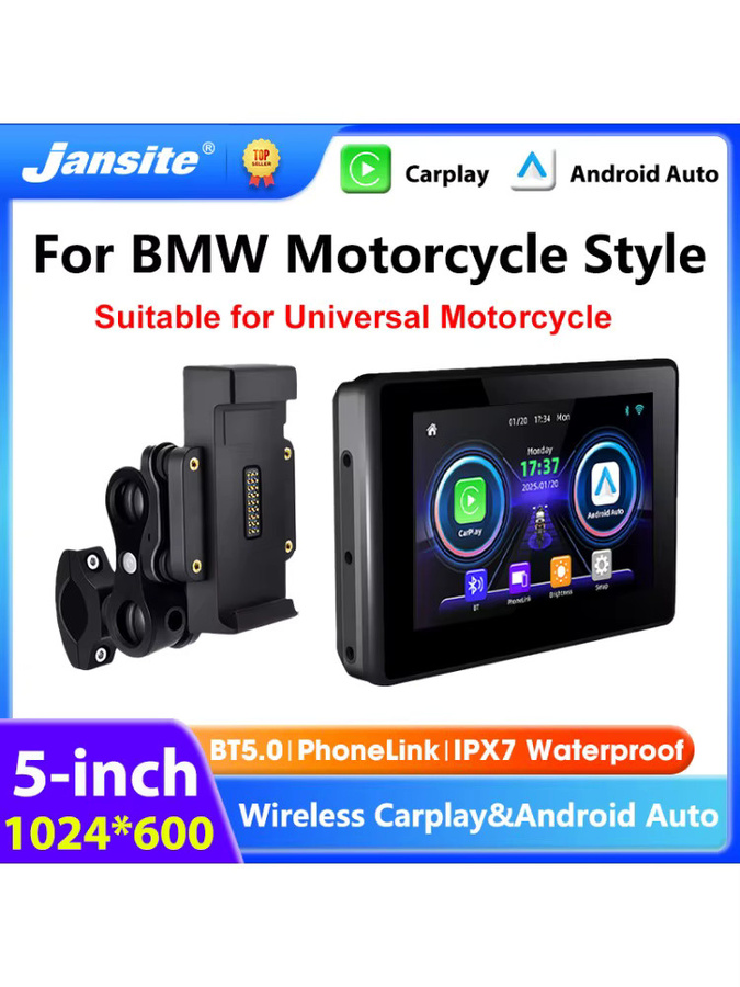 Jansite 5 Zoll Motorrad-GPS-Navigation mit BMW-Stilhalterung, kabellosem CarPlay und Android Auto, Bluetooth, Moto-Monitor, IPX7 wasserdicht, Schwarz - Bild 5