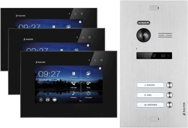 Balter EVO Video-Türsprechanlage mit App für Dreifamilienhäuser inklusive 3x 7 Zoll Monitoren in Silber-Schwarz - Bild 1