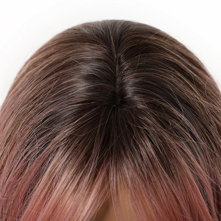 ELEMENT Ombre-Perücke, schwarzbraun bis rosa, gewellt, mit Pony, Damen - Bild 4