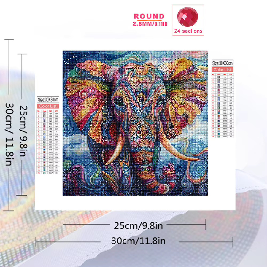 Momoart DIY Diamantmalerei Set Elefant Motiv mit Rundmosaik in Mehrfarbig für Anfänger und Erwachsene - Bild 2