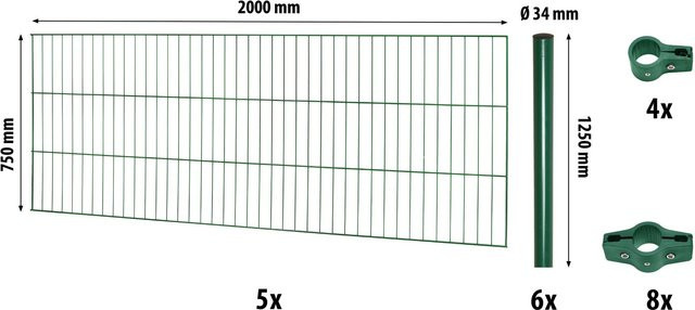 Floraworld Einstabmattenzaun-Set Classic Grün, feuerverzinkter Stahl, Höhe: 75 cm, Breite: 1000 cm - Bild 1