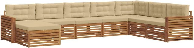 vidaXL Sofagarnitur 8-teilig L-Form aus Massivholz Akazie in Natur und Beige mit Polsterung und Kissen - Bild 1