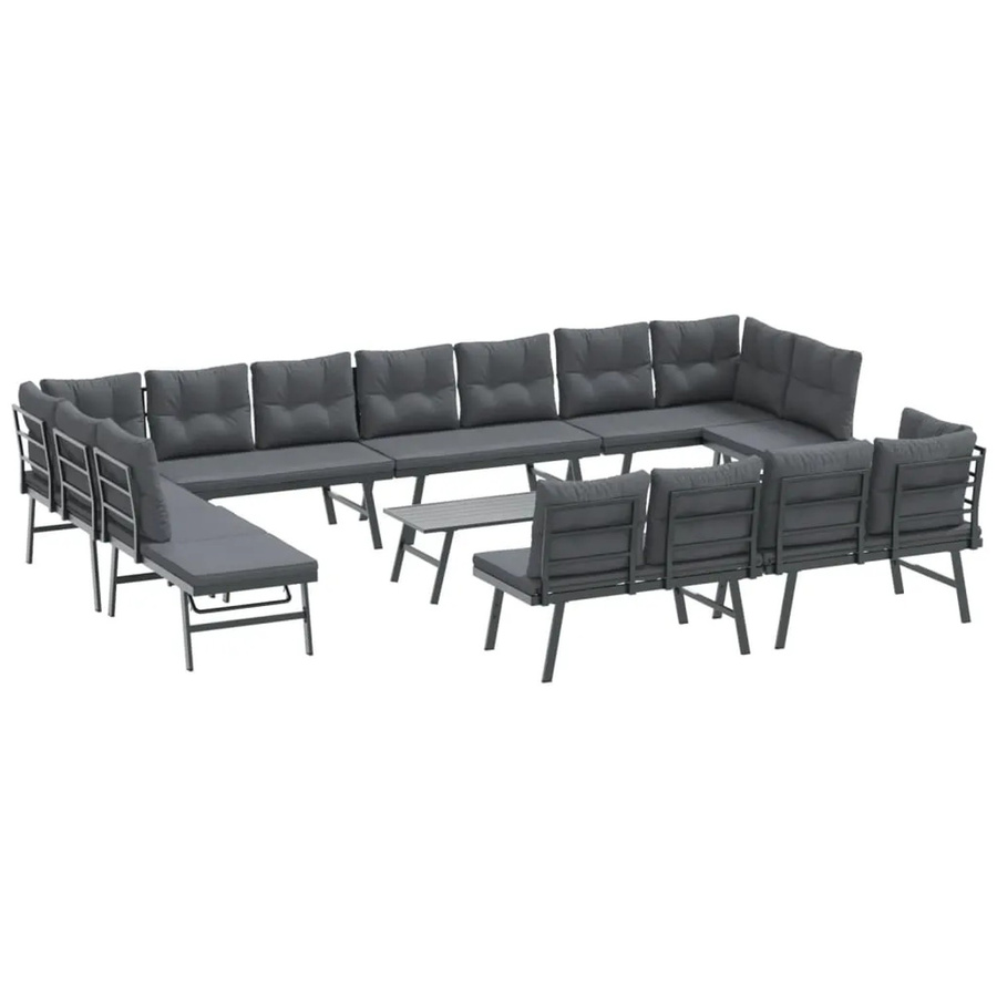 vidaXL 9-tlg Garten-Sitzgruppe in U-Form mit Kissen aus anthrazitfarbenem Stahl und UV-beständigem Polyester - Bild 2