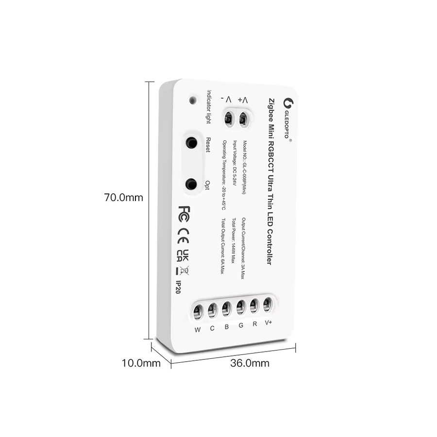 GLEDOPTO Zigbee 3.0 Mini RGBCCT RGBW LED-Lichtstreifen-Controller mit Alexa Sprachsteuerung und App-Steuerung in Weiß - Bild 5