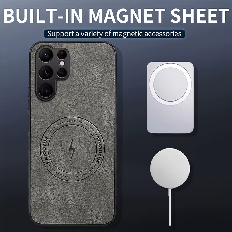 Magnetische MagSafe Schutzhülle aus PU Leder für Samsung Galaxy S25 S24 Ultra S23FE S22Plus S21 in Blau und Grau - Bild 2