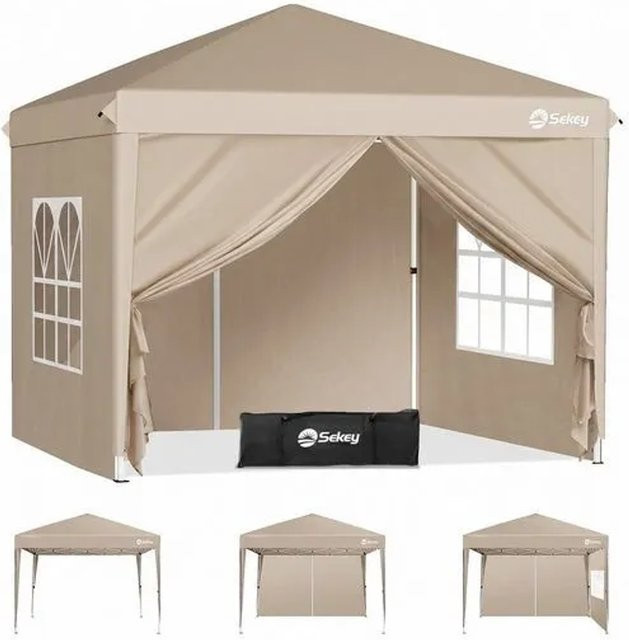 Sekey Faltpavillon Taupe Beige mit 4 Seitenteilen, wasserdicht und winterfest, B/T/H: 200 x 200 x 270 cm - Bild 1