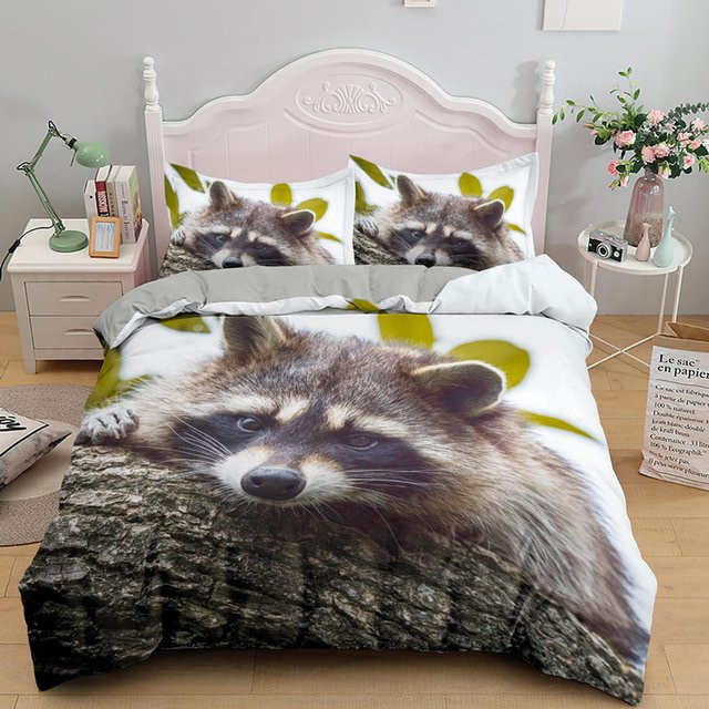 Waschbär Bettwäsche-Set mit Tier-Motiv von Your Warm Home, 3-teiliges Set aus Polyester, Mehrfarbig, B/H: 150 x 200 cm - Bild 1