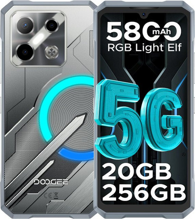 Doogee Blade GT Play Robustes 5G Smartphone mit LED-Lichteffekt, 256GB Speicher, 6,72 Zoll FHD+ 120Hz Display, 50MP Kamera, Fingerabdrucksensor und NFC in Silber
