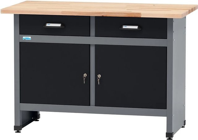 Küpper Werkbank mit 2 Türen und 2 Schubladen in Schwarz-Hellgrau, B/T/H: 120 x 60 x 84 cm - Bild 1
