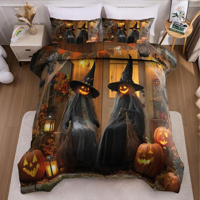 Lodestar 3-teiliges Bettwäsche-Set mit Halloween- und Weihnachts-Motiv, Farbe Schwarz, B/H: 135 x 200 cm - Bild 1