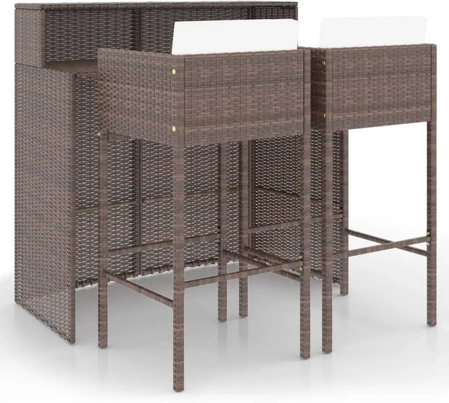 vidaXL 3-tlg Gartenbar-Set aus braunem PE-Rattan mit Kissen Modell 7 - Bild 1